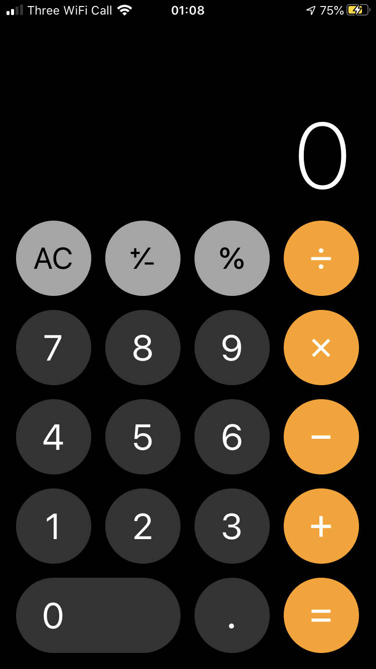 A screenshot of the iOS Calculator app.