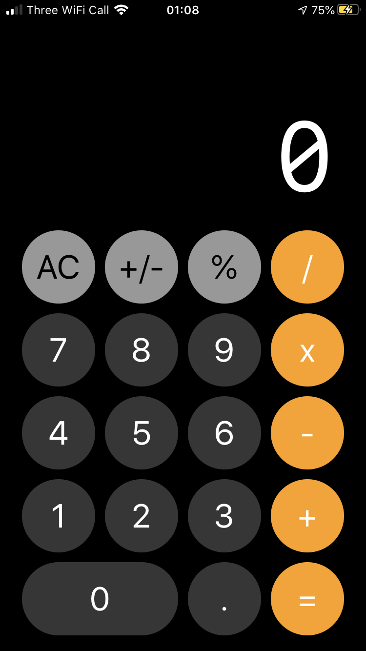 A screenshot of my own calculator app I developed in SwiftUI.