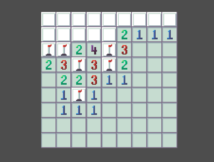 A half completed game of Minesweeper